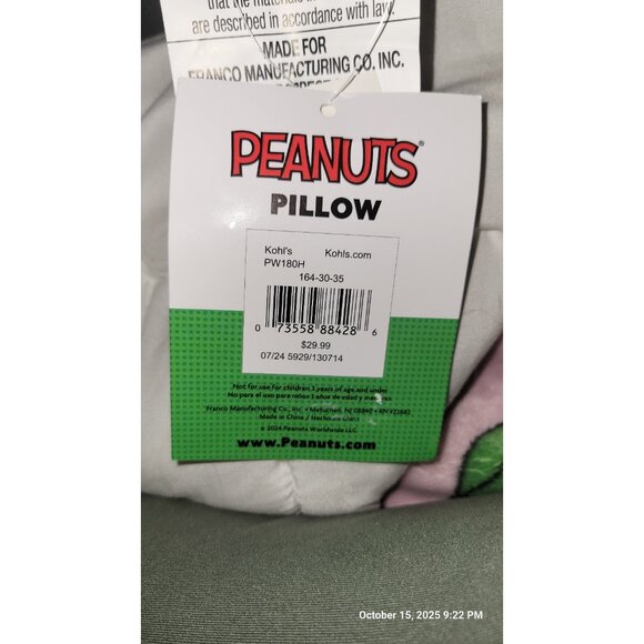 Peanuts Snoopy Christmas Pillow Napping On Doghouse Christmas Lights - Picture 3 of 3